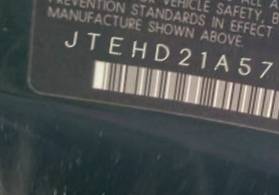 VIN prefix JTEHD21A5700