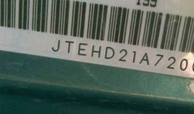 VIN prefix JTEHD21A7200