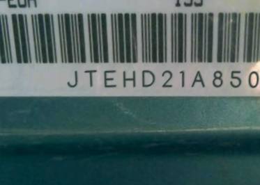 VIN prefix JTEHD21A8500