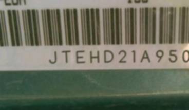 VIN prefix JTEHD21A9500