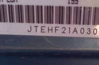 VIN prefix JTEHF21A0301