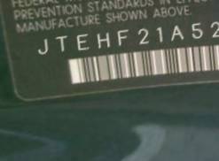 VIN prefix JTEHF21A5200