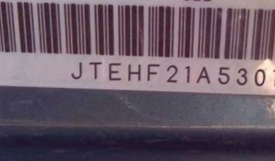 VIN prefix JTEHF21A5301