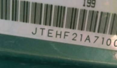VIN prefix JTEHF21A7100