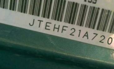 VIN prefix JTEHF21A7200