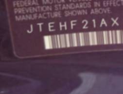 VIN prefix JTEHF21AX200