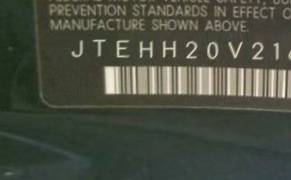 VIN prefix JTEHH20V2160