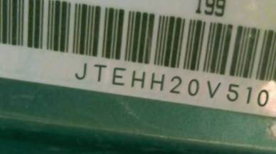 VIN prefix JTEHH20V5101