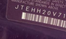VIN prefix JTEHH20V7160