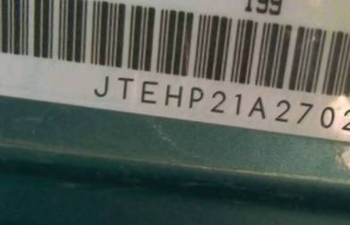 VIN prefix JTEHP21A2702