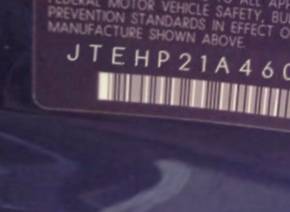 VIN prefix JTEHP21A4601