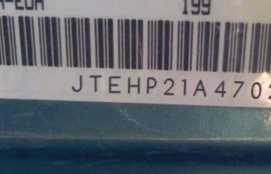 VIN prefix JTEHP21A4702