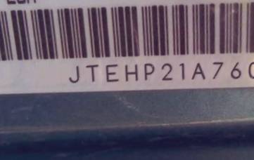 VIN prefix JTEHP21A7601