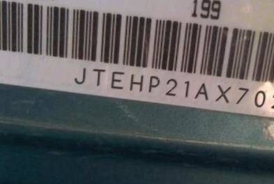 VIN prefix JTEHP21AX702
