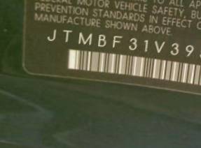 VIN prefix JTMBF31V3950