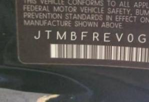 VIN prefix JTMBFREV0GJ1