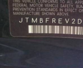 VIN prefix JTMBFREV2D50