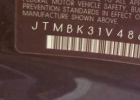 VIN prefix JTMBK31V4860