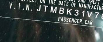 VIN prefix JTMBK31V7850