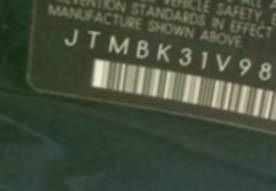 VIN prefix JTMBK31V9850
