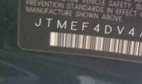 VIN prefix JTMEF4DV4A50