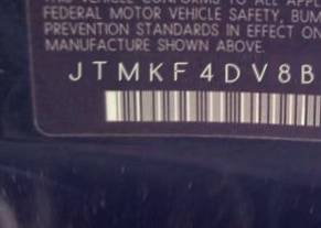 VIN prefix JTMKF4DV8B50