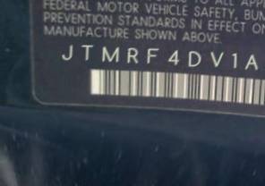 VIN prefix JTMRF4DV1A50