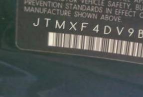 VIN prefix JTMXF4DV9B50