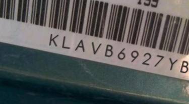 VIN prefix KLAVB6927YB2
