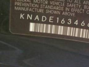 VIN prefix KNADE1634660