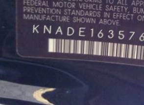 VIN prefix KNADE1635762