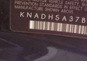 VIN prefix KNADH5A37B67