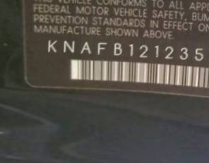 VIN prefix KNAFB1212352