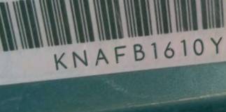 VIN prefix KNAFB1610Y52