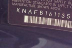 VIN prefix KNAFB1611351