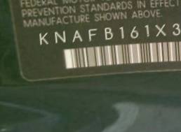 VIN prefix KNAFB161X351
