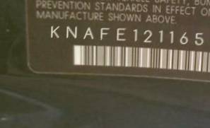 VIN prefix KNAFE1211653