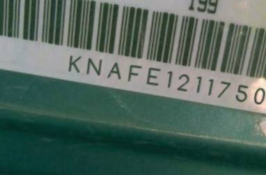 VIN prefix KNAFE1211750