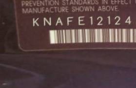 VIN prefix KNAFE1212450