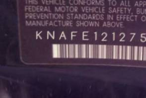 VIN prefix KNAFE1212750