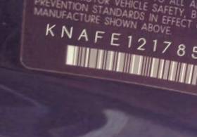 VIN prefix KNAFE1217854