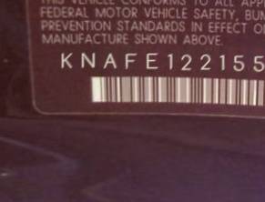 VIN prefix KNAFE1221551