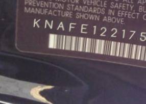 VIN prefix KNAFE1221754