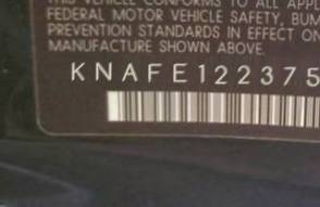 VIN prefix KNAFE1223753