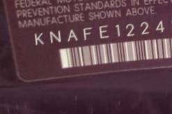 VIN prefix KNAFE1224550
