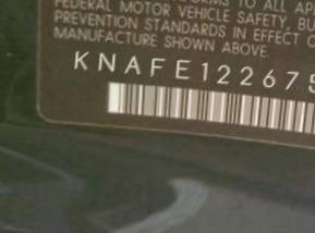 VIN prefix KNAFE1226750