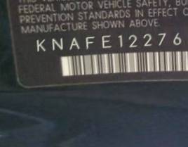 VIN prefix KNAFE1227652