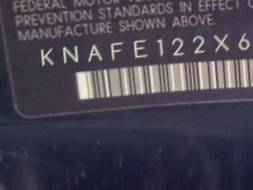 VIN prefix KNAFE122X653