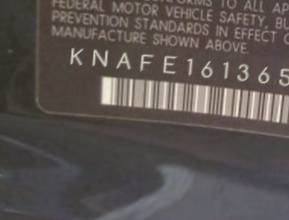 VIN prefix KNAFE1613652