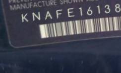 VIN prefix KNAFE1613850